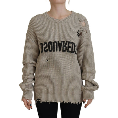 سترة صوفية محبوكة من القطن باللون البيج من Dsquared²