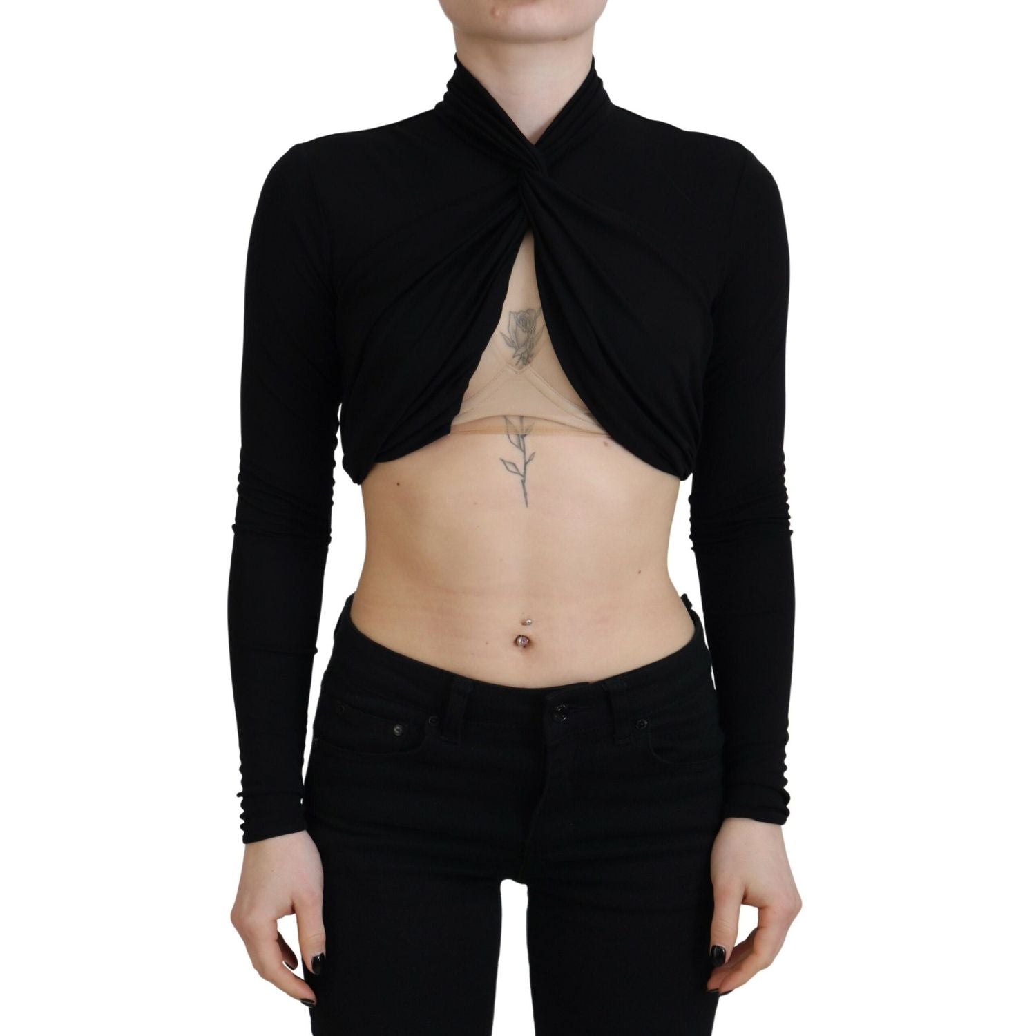 Dsquared² Black Cut Out Viscose Cropped Long Sleeves Top