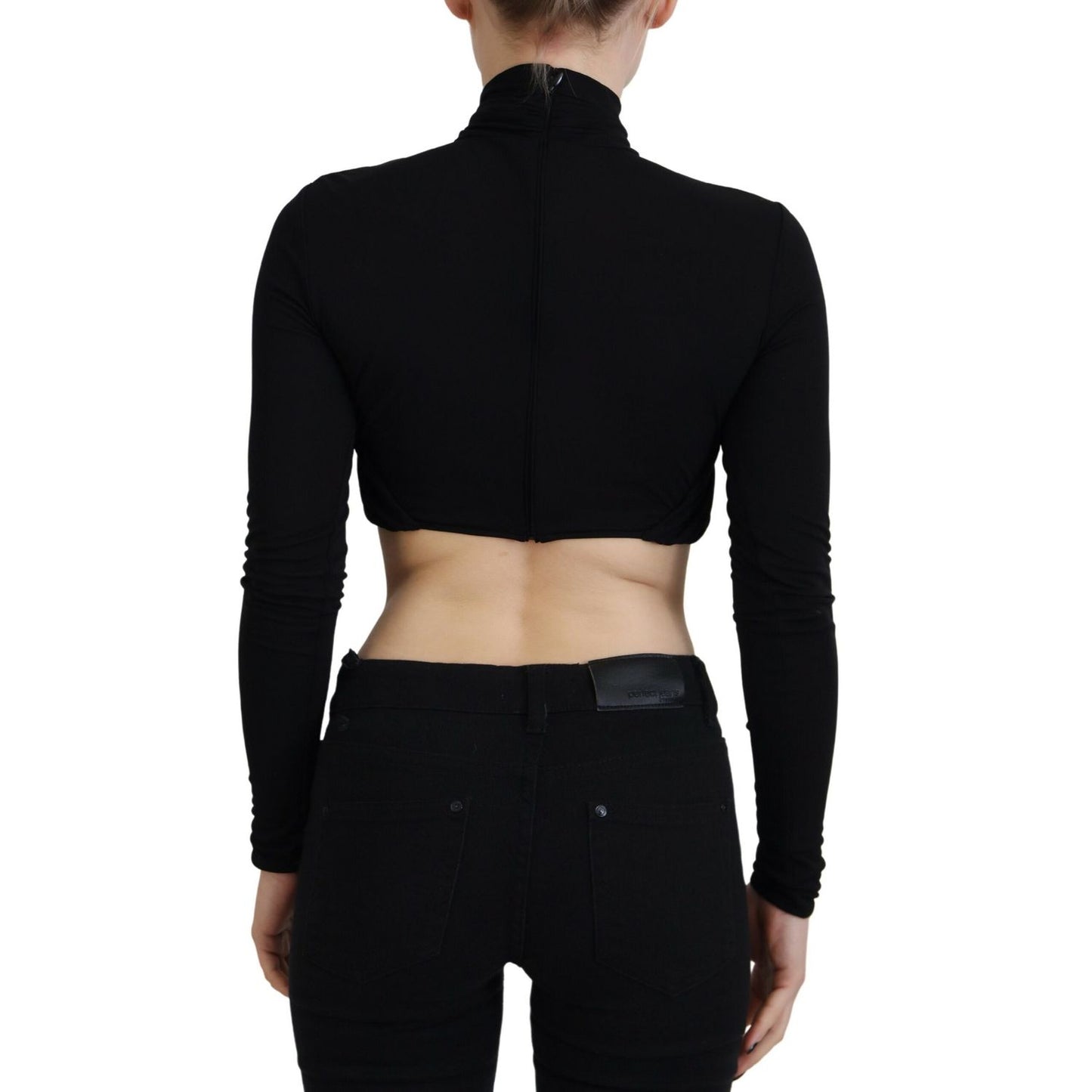 Dsquared² Black Cut Out Viscose Cropped Long Sleeves Top