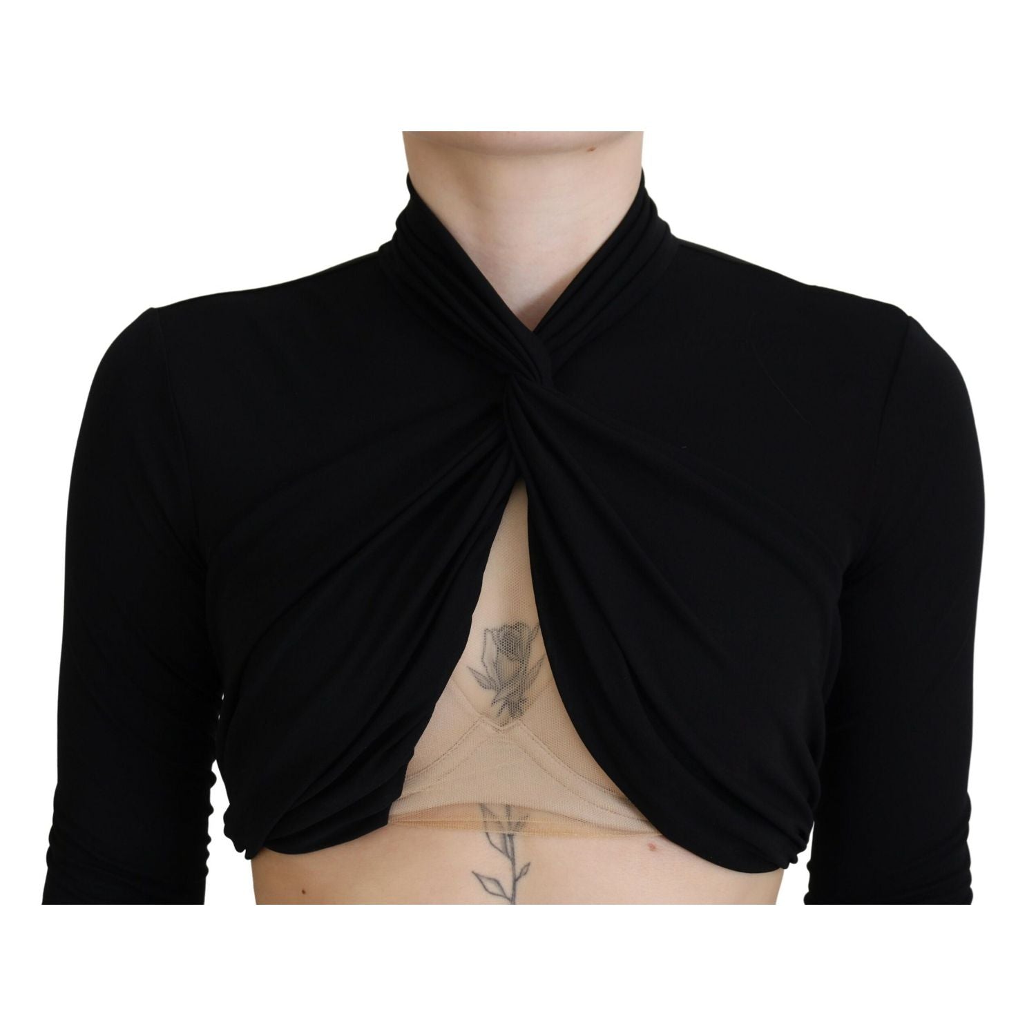 Dsquared² Black Cut Out Viscose Cropped Long Sleeves Top