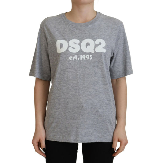 تي شيرت Dsquared² رمادي اللون من القطن برقبة دائرية وأكمام قصيرة
