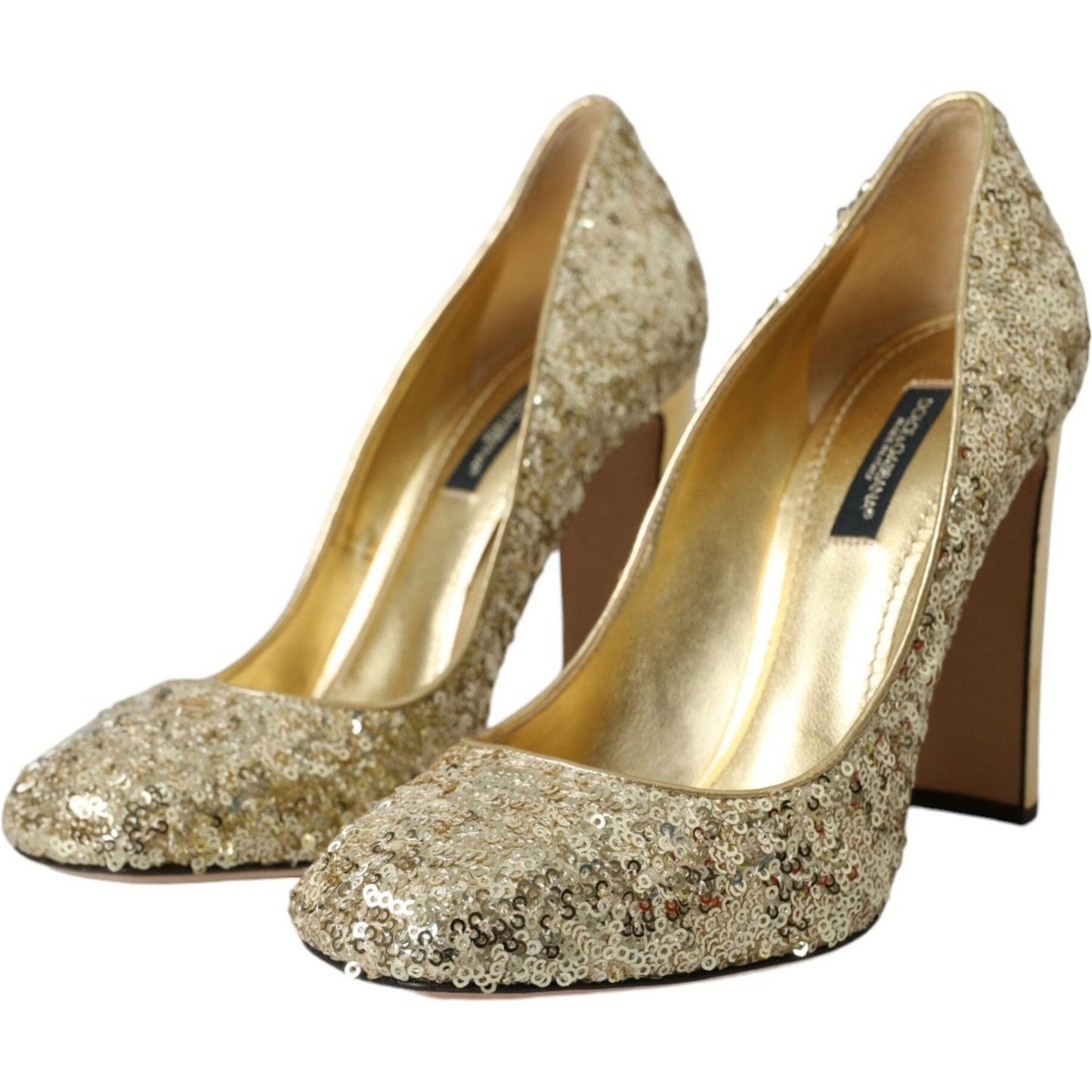 Dolce & Gabbana Gold Sequin Crystal Heels Pumps Shoes LA10867-40