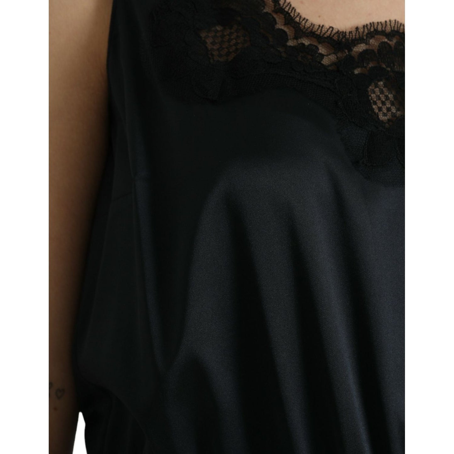 Dolce & Gabbana Black Polyester Lace Trim Sheath Midi Dress