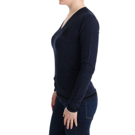 Costume National Blue V-neck Viscose Sweater TUI10018-1