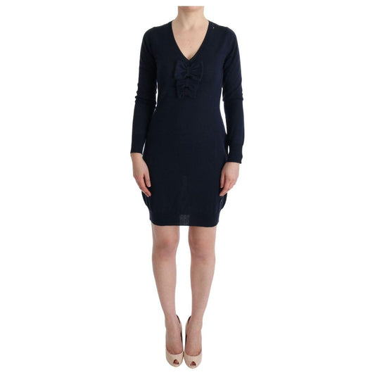 MARGHI LO' Blue Wool Long Sleeve Shift Dress MARGHI LO'