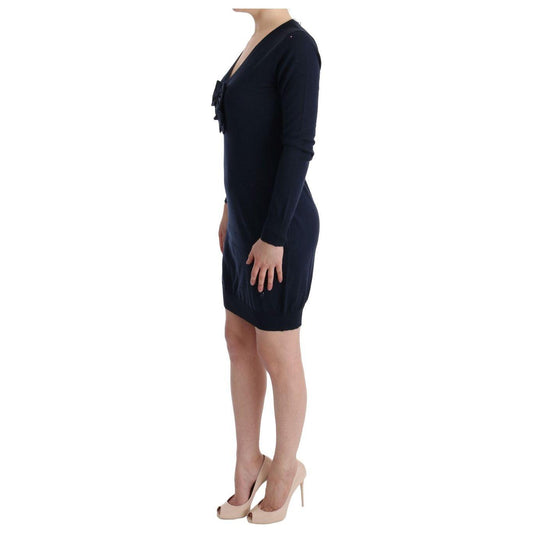 MARGHI LO' Blue Wool Long Sleeve Shift Dress TUI10025-3