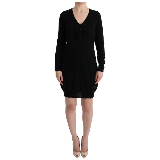 MARGHI LO' Black Wool Long Sleeve Shift Dress MARGHI LO'