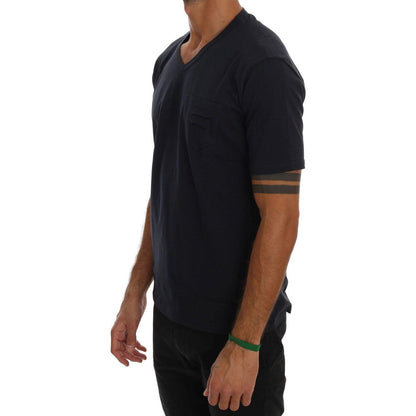 Daniele Alessandrini Blue Cotton V-neck T-Shirt Daniele Alessandrini