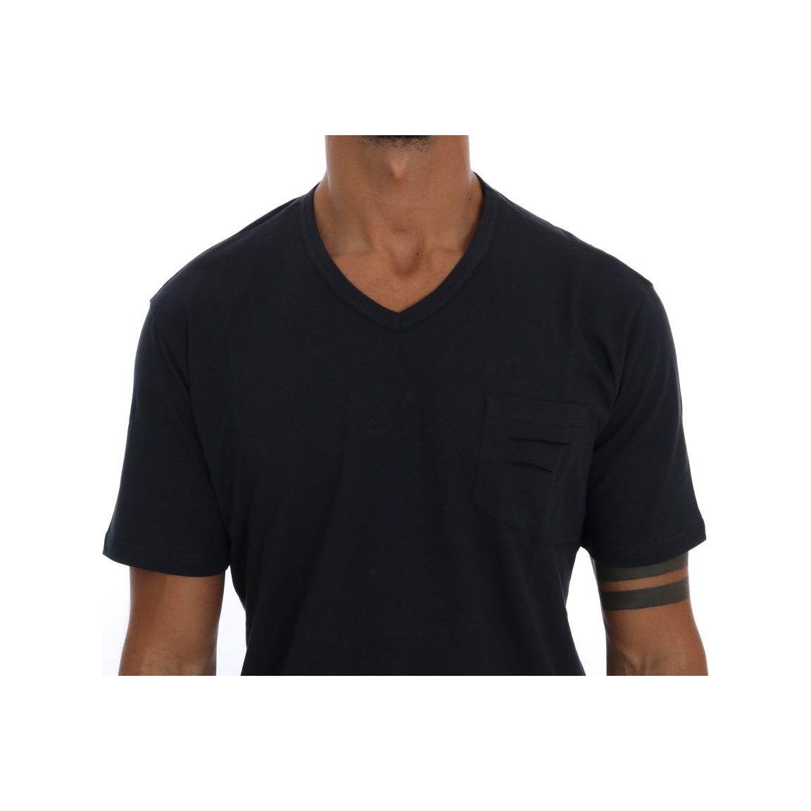 Daniele Alessandrini Blue Cotton V-neck T-Shirt Daniele Alessandrini