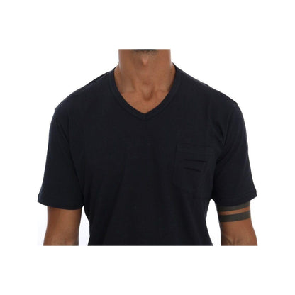 Daniele Alessandrini Blue Cotton V-neck T-Shirt Daniele Alessandrini