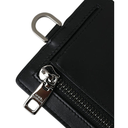 Dolce & Gabbana Black Calf Leather Lanyard Logo Card Holder Men Wallet