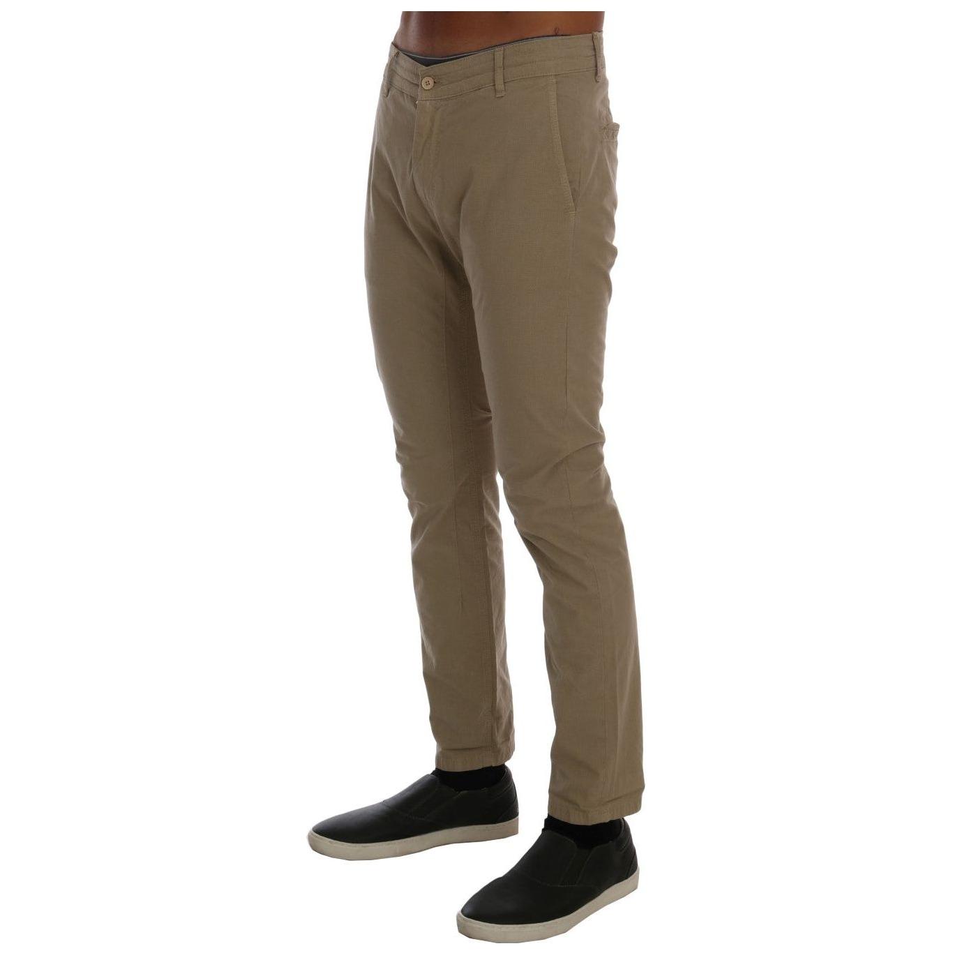 Daniele Alessandrini Beige Cotton Stretch Slim Fit Chinos Daniele Alessandrini
