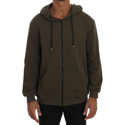 Daniele Alessandrini Green Full Zipper Hodded Cotton Sweater Daniele Alessandrini