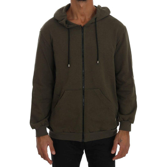 Daniele Alessandrini Green Full Zipper Hodded Cotton Sweater Daniele Alessandrini