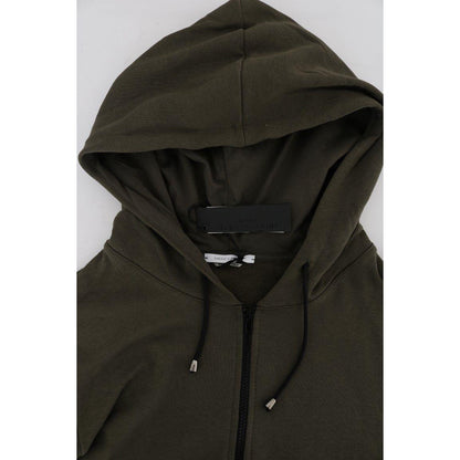 Daniele Alessandrini Green Full Zipper Hodded Cotton Sweater Daniele Alessandrini