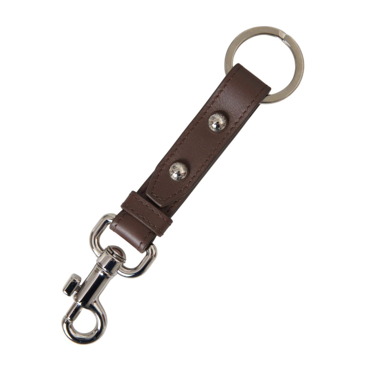 Dolce & Gabbana Brown Plain Leather Silver Brass Keyring Holder Keychain