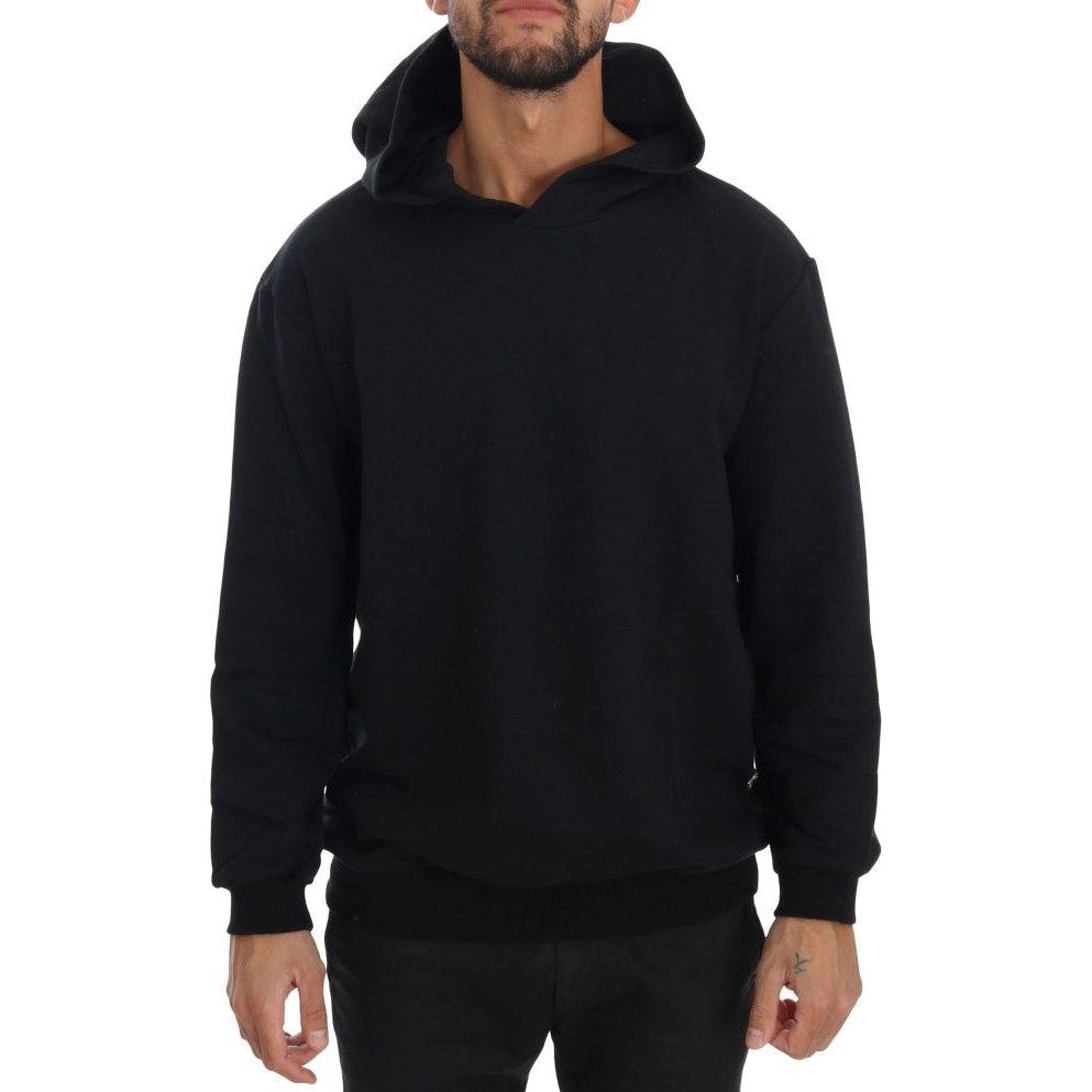 Daniele Alessandrini Black Gym Casual Hooded Cotton Sweater Daniele Alessandrini