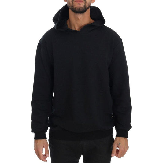 Daniele Alessandrini Black Gym Casual Hooded Cotton Sweater Daniele Alessandrini