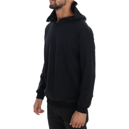 Daniele Alessandrini Black Gym Casual Hooded Cotton Sweater Daniele Alessandrini