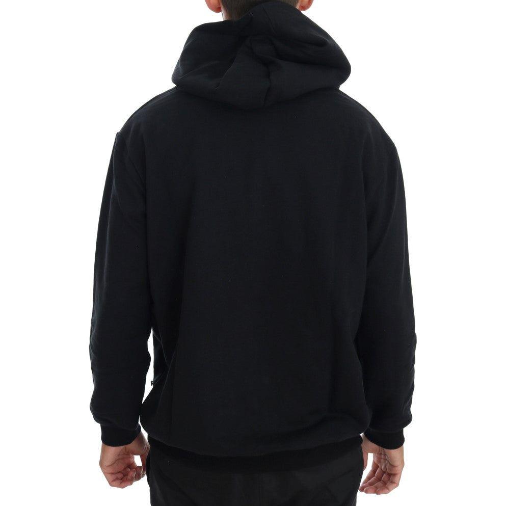 Daniele Alessandrini Black Gym Casual Hooded Cotton Sweater Daniele Alessandrini