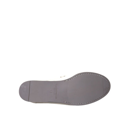 Dolce & Gabbana White Gray Leather Slip Mocassin Shoes Loafer