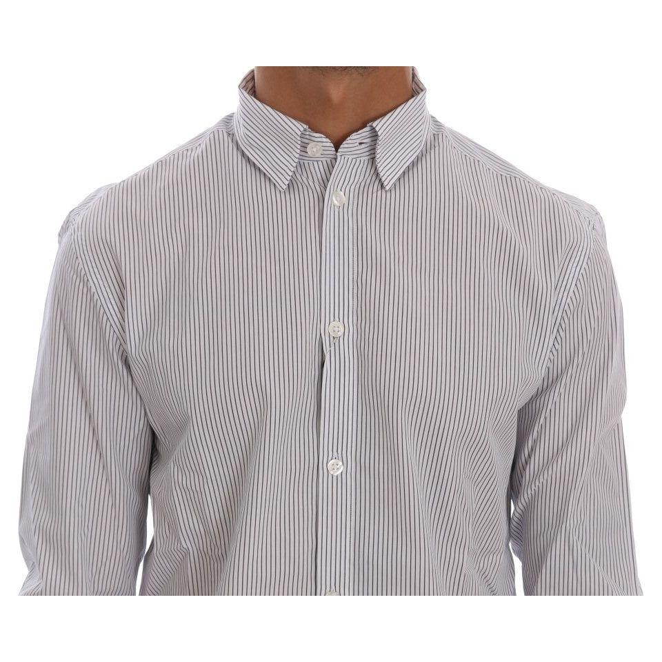 Frankie Morello White Blue Striped Casual Cotton Regular Fit Shirt Frankie Morello