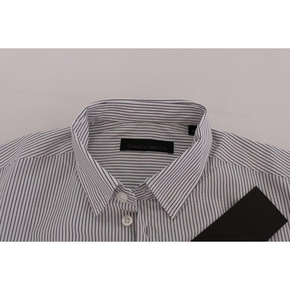 Frankie Morello White Blue Striped Casual Cotton Regular Fit Shirt Frankie Morello