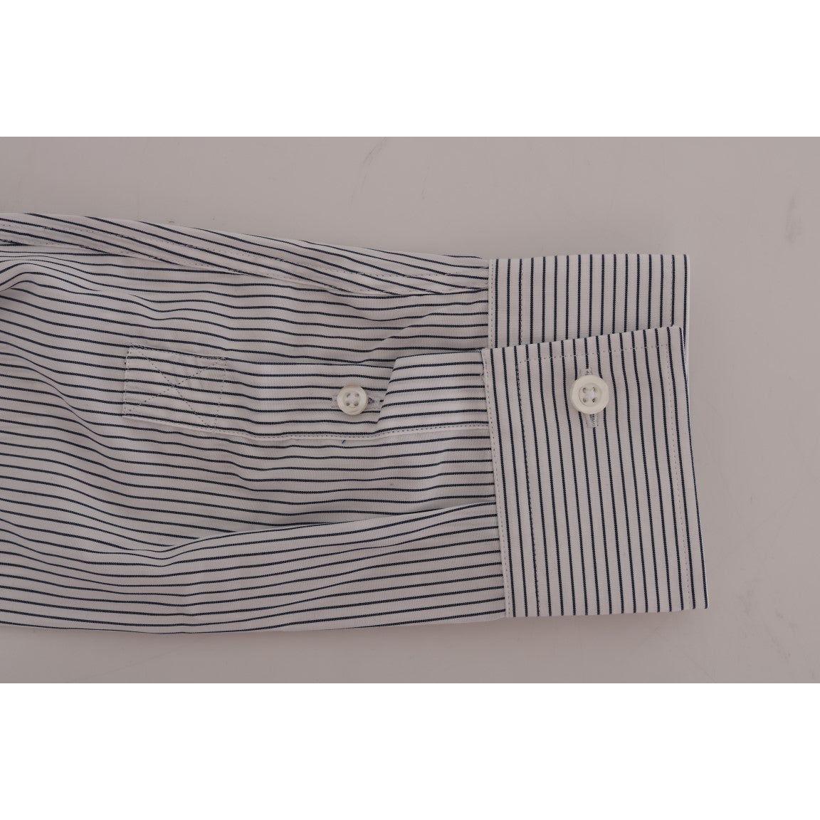 Frankie Morello White Blue Striped Casual Cotton Regular Fit Shirt Frankie Morello