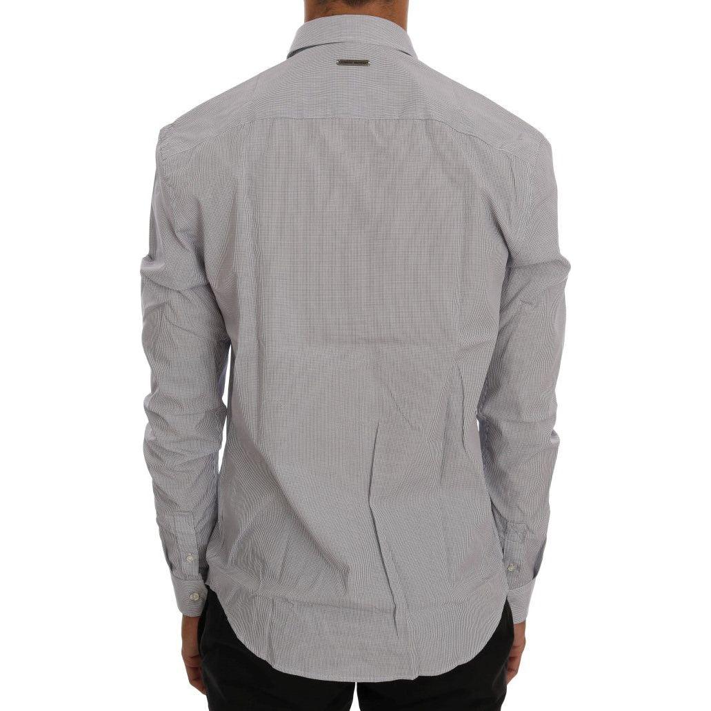 Frankie Morello White Blue Check Casual Cotton Regular Fit Shirt Frankie Morello