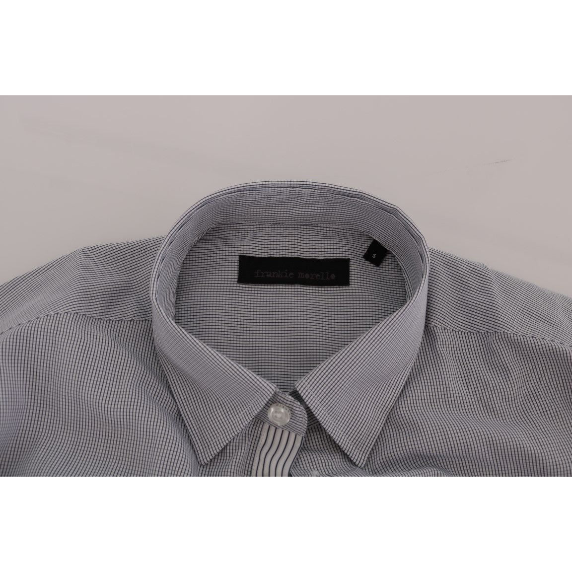 Frankie Morello White Blue Check Casual Cotton Regular Fit Shirt Frankie Morello