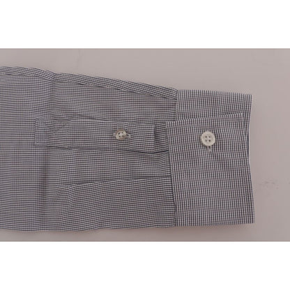 Frankie Morello White Blue Check Casual Cotton Regular Fit Shirt Frankie Morello