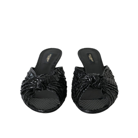 Dolce & Gabbana Black Exotic Leather Heels Slides Shoes