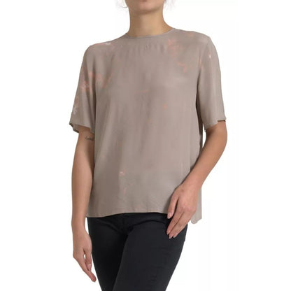 Dolce & Gabbana Brown Round Neck Short Sleeve Blouse Top