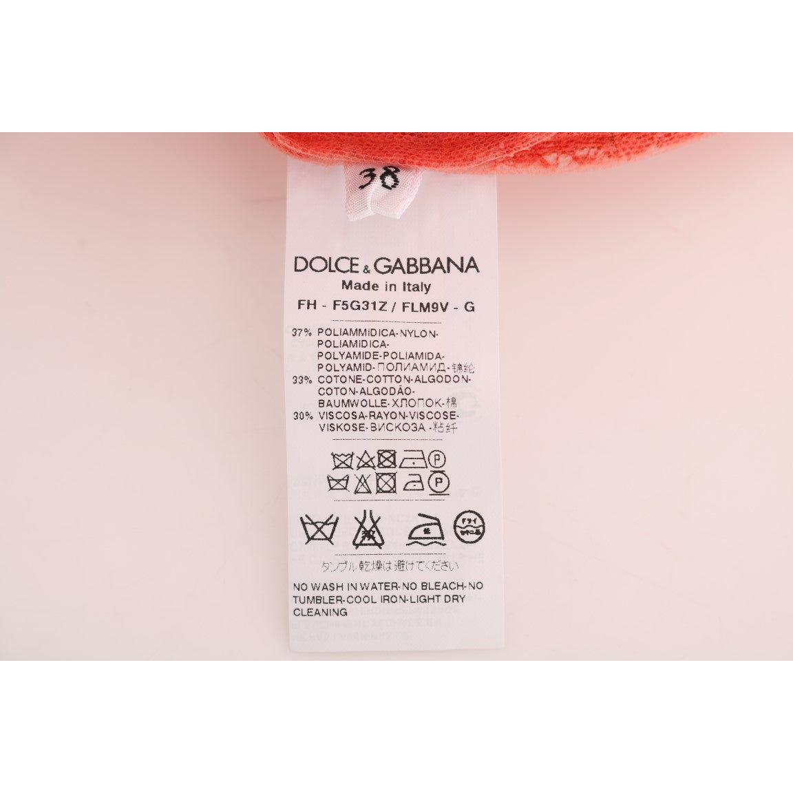 Dolce & Gabbana Orange Crystal Buttons Floral Lace Blouse
