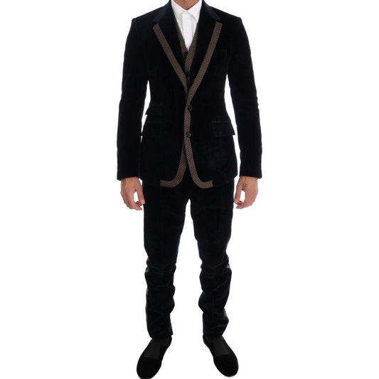 Dolce & Gabbana Blue Velvet Two Button Slim 3 Piece Suit KOS1131-4