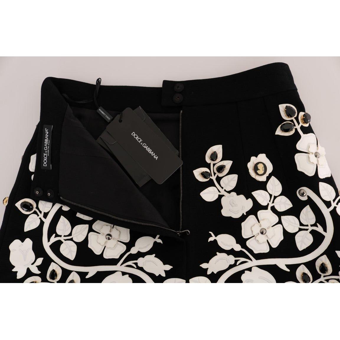 Dolce & Gabbana Black Crystal Floral Pencil Skirt Dolce & Gabbana