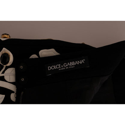 Dolce & Gabbana Black Crystal Floral Pencil Skirt Dolce & Gabbana