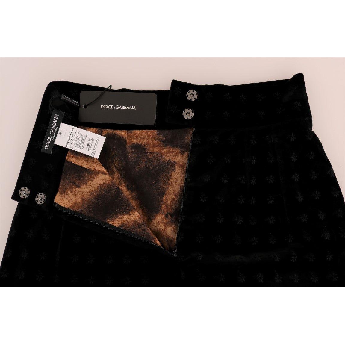 Dolce & Gabbana Dark Green Baroque Velvet Pencil Skirt Dolce & Gabbana