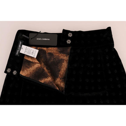 Dolce & Gabbana Dark Green Baroque Velvet Pencil Skirt Dolce & Gabbana