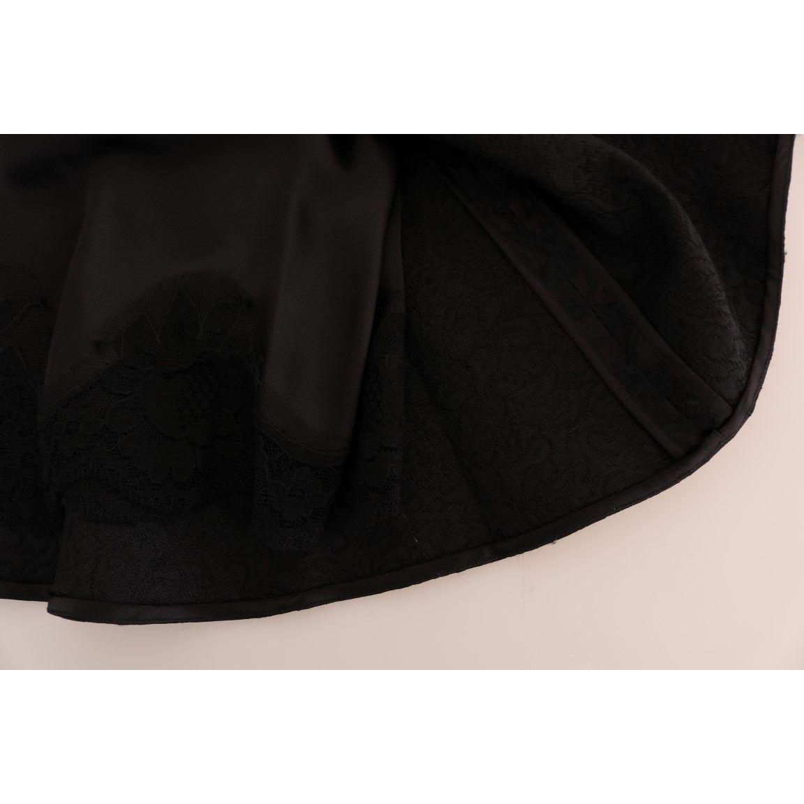 Dolce & Gabbana Black Floral Jacquard Silk A-Line Skirt Dolce & Gabbana
