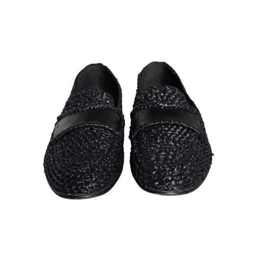 Dolce & Gabbana Black Woven Raffia Slip On Loafers Men Shoes