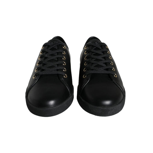 Dolce & Gabbana Black Gold Leather Classic Sneakers Shoes