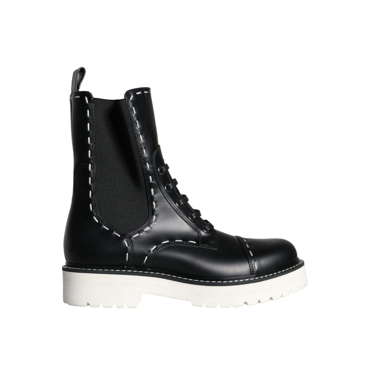 Dolce & Gabbana Black Leather Combat Mid Calf Boots Shoes
