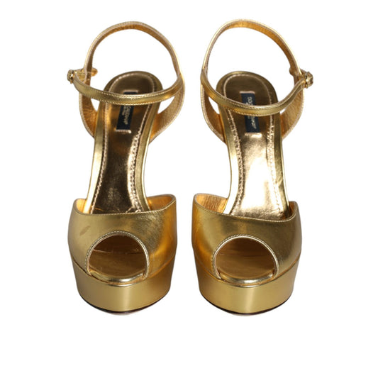 Dolce & Gabbana Gold Bette Leather Heels Sandals Shoes