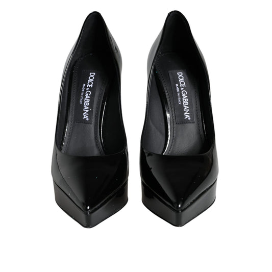 Dolce & Gabbana Black Leather Platform Heels Pumps Shoes