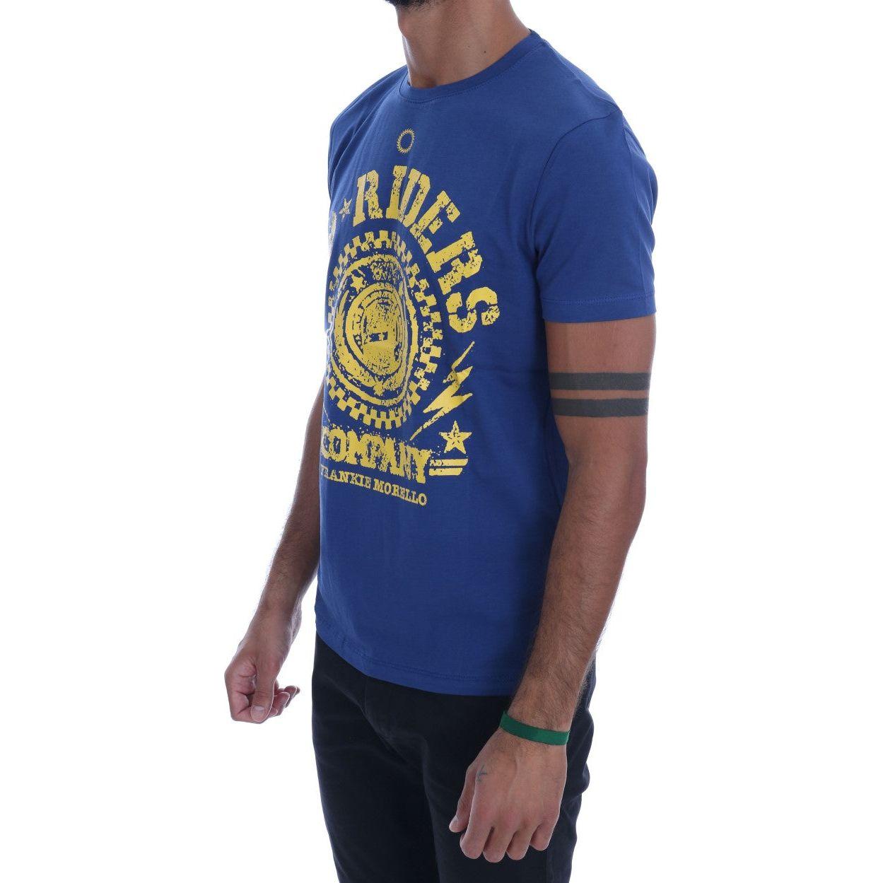 Frankie Morello Blue Cotton RIDERS Crewneck T-Shirt Frankie Morello