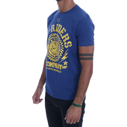 Frankie Morello Blue Cotton RIDERS Crewneck T-Shirt Frankie Morello