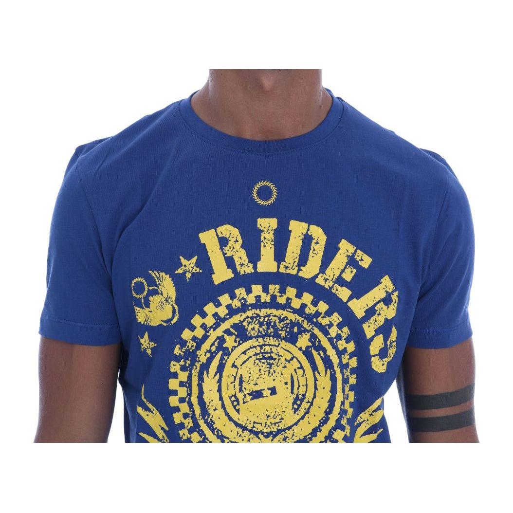 Frankie Morello Blue Cotton RIDERS Crewneck T-Shirt Frankie Morello