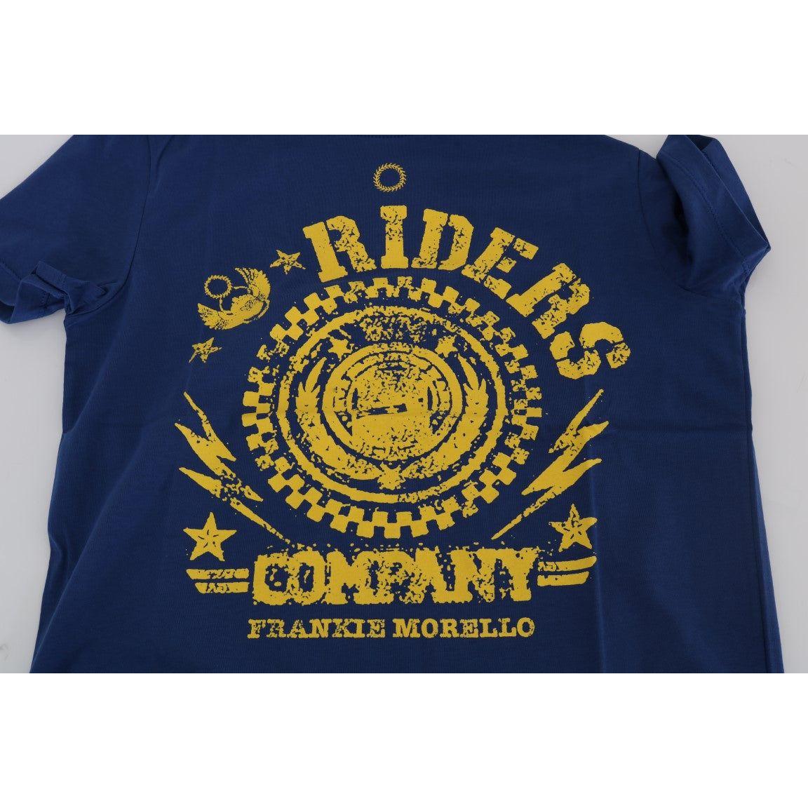 Frankie Morello Blue Cotton RIDERS Crewneck T-Shirt Frankie Morello