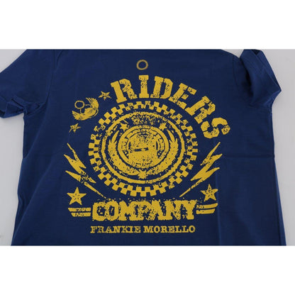 Frankie Morello Blue Cotton RIDERS Crewneck T-Shirt Frankie Morello